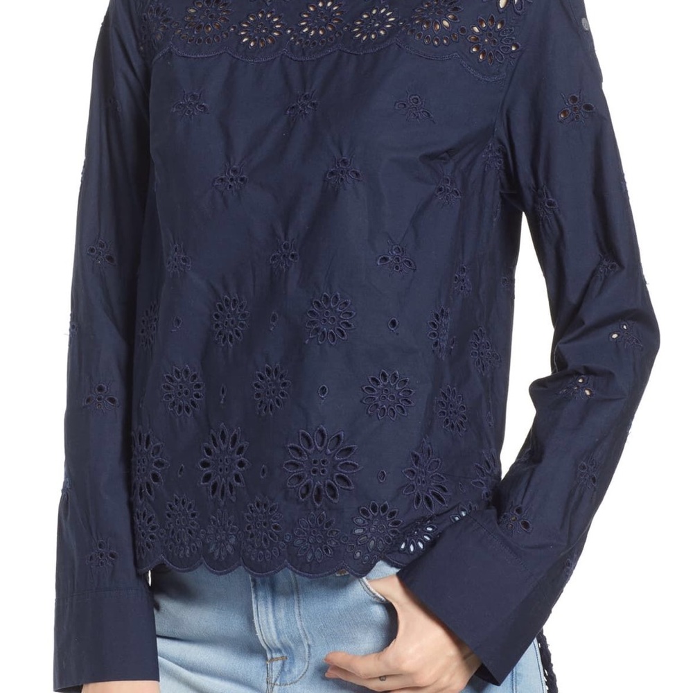 J. Crew NWT Scalloped eyelet funnelneck top - Picture 2 of 14